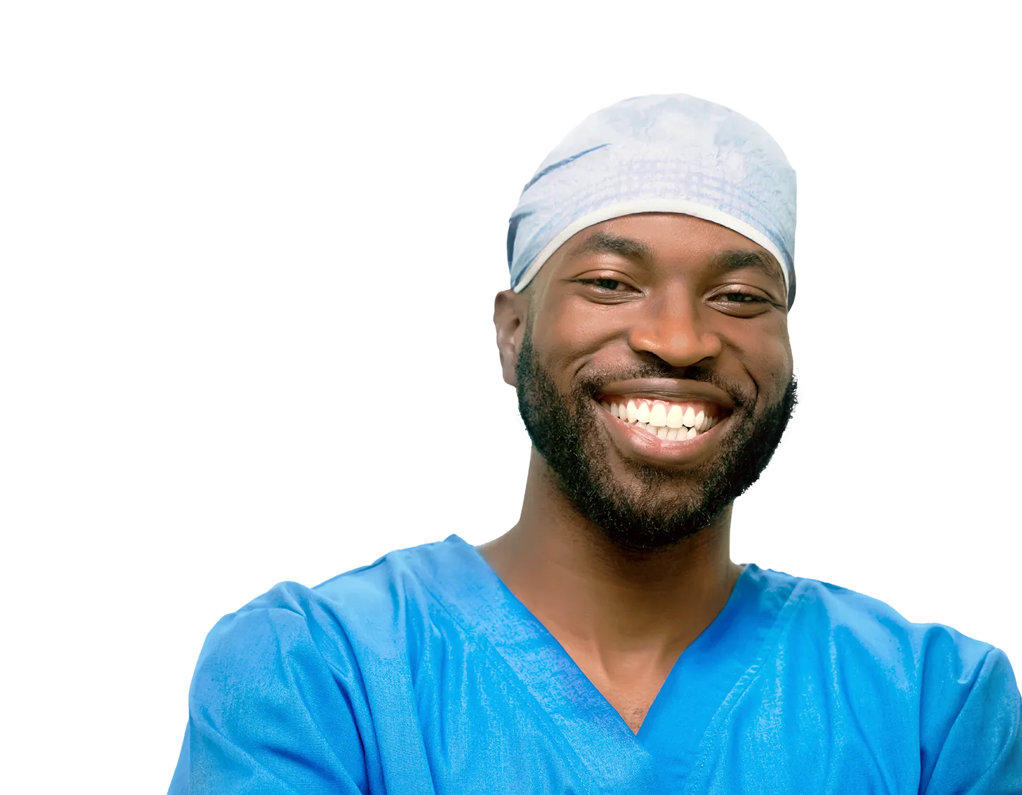 smiling nurse in scrubs