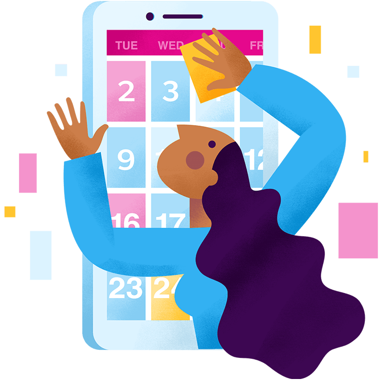 illustration of a woman selecting a date on a calendar