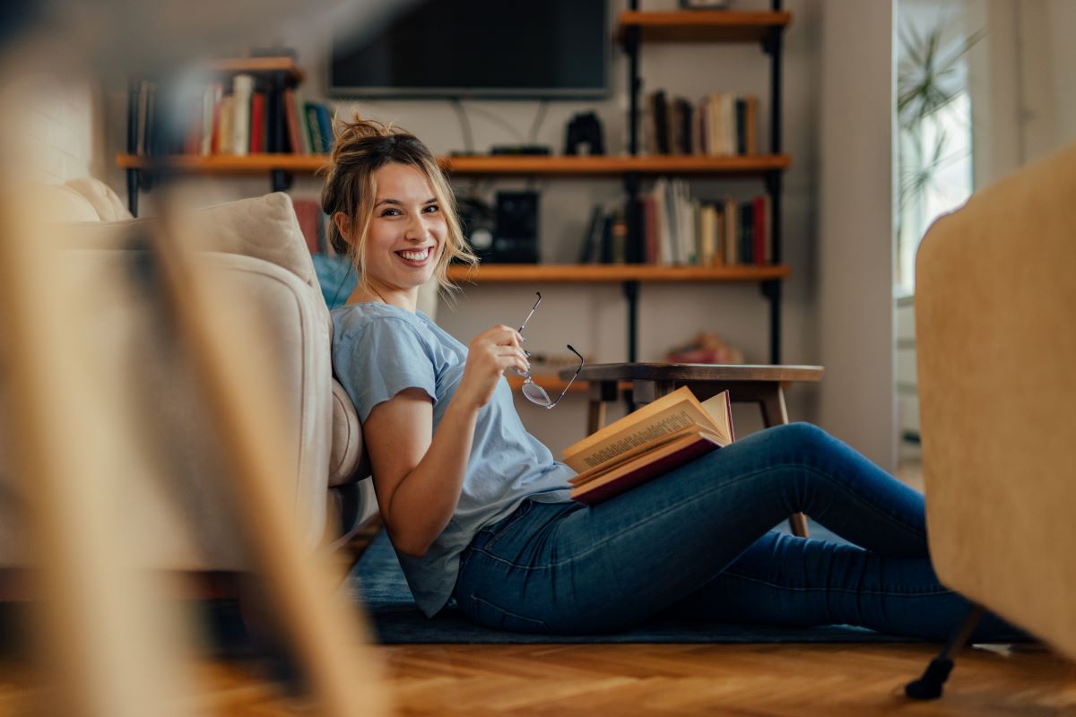 Woman takes a reading break