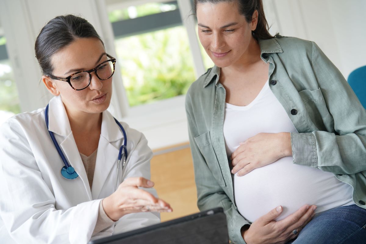 A nurse midwife consulting an expectant mother.