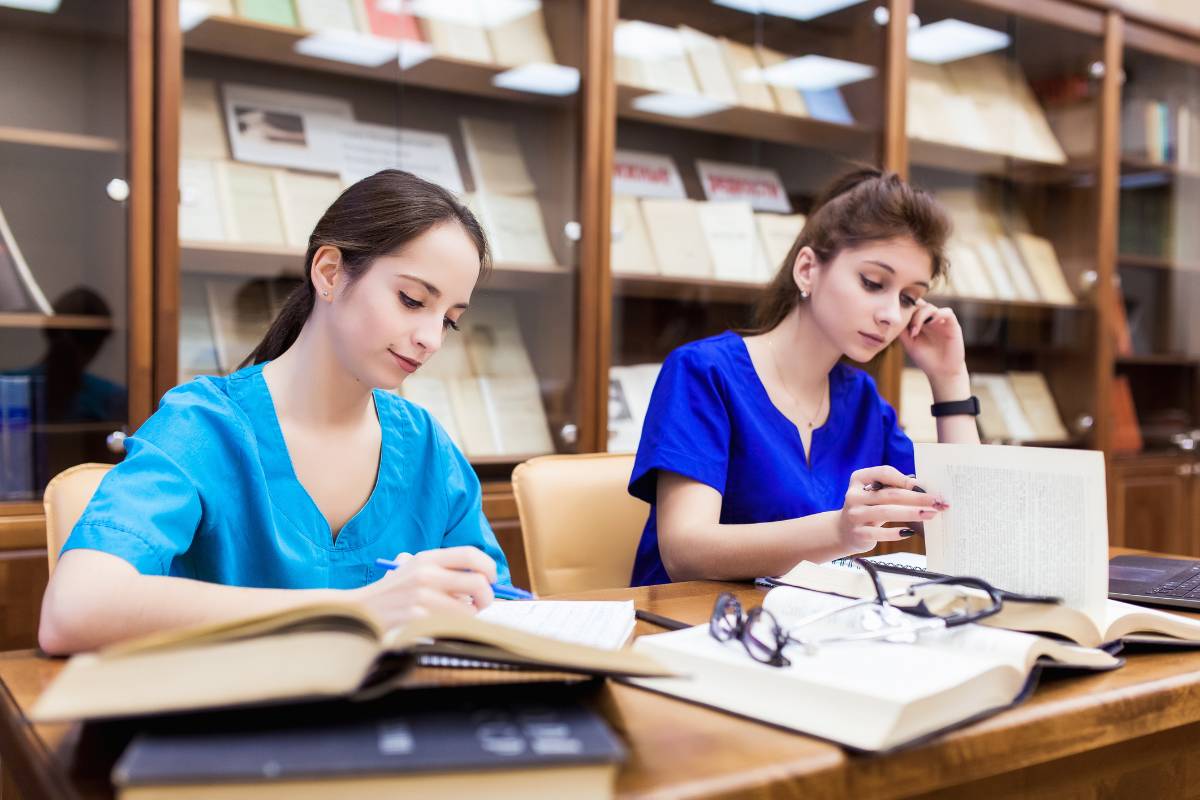 Two nursing students learn how to prepare for NCLEX exams together.