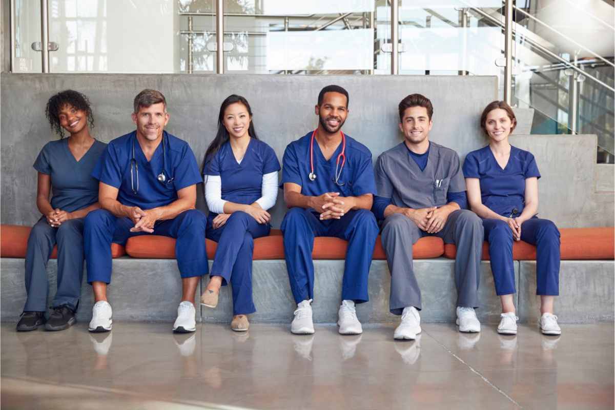 Group of nurses wearing their best scrubs.