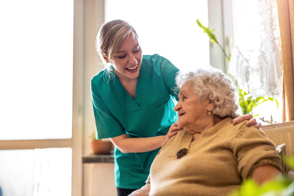 Elderly woman with a young woman who is a certified caregiver in Arizona.