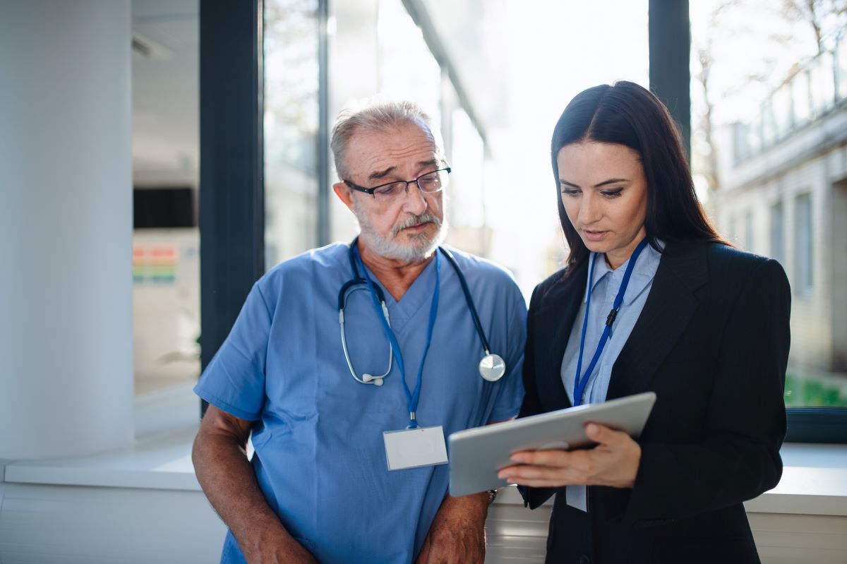 A hospital CEO meets with one of her physicians.