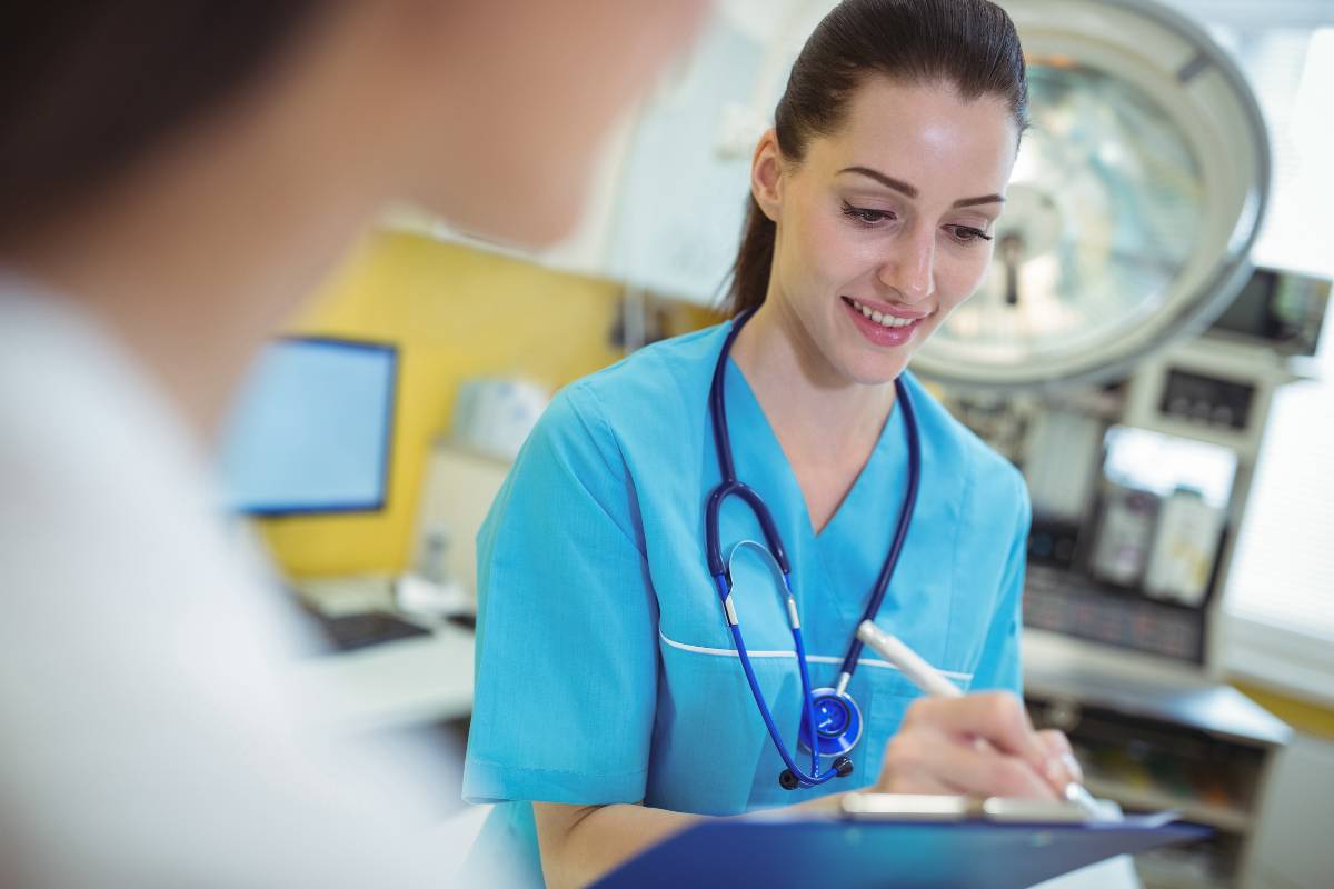 A nurse works on her Alabama Board of Nursing license renewal.