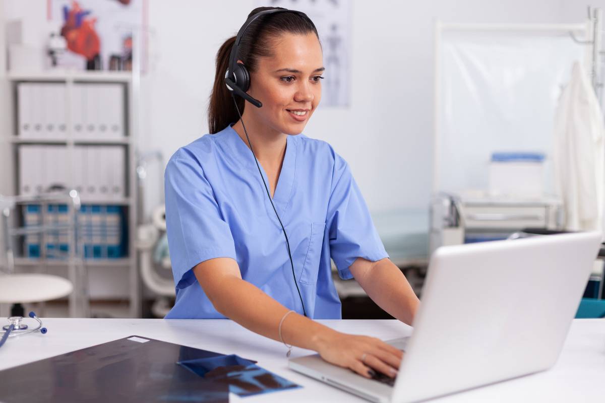 A nurse works on her Maryland board of nursing license renewal.