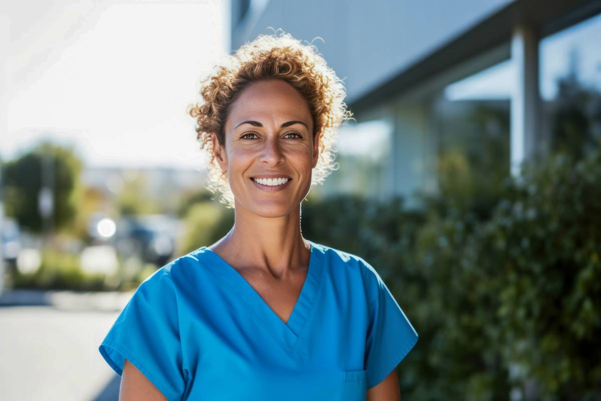 A cruise ship nurse prepares for work.