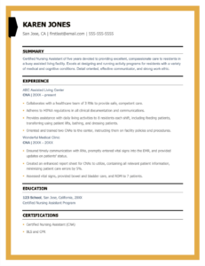 CNA resume sample for Karen Jones.