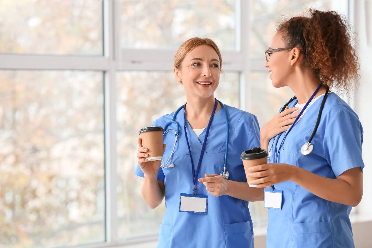 Two nurses walk and discuss what it's like dating a nurse.