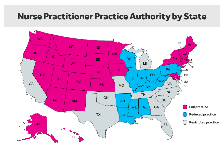Map of NP practice authority by state.