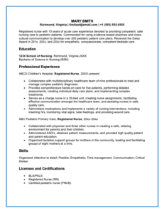 RN resume example with blue border.