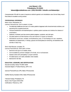 Image of an LPN resume sample with a blue border.