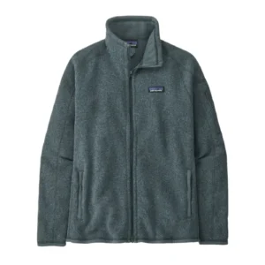 Gray Patagonia zip-up fleece jacket.