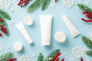 Hand cream gift set against a holiday backdrop.